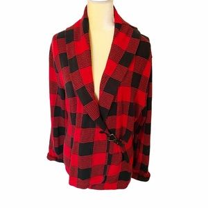 Chaps Red & Black Buffalo Plaid Cardigan Sweater